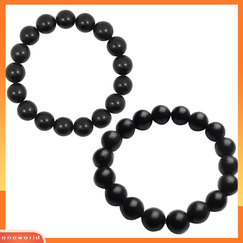 [WONE]8/10mm Manik-manik Batu Hitam Pesona Gelang Pria Wanita Minimalis Bangle Perhiasan