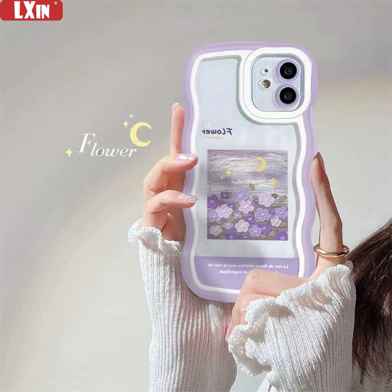 New Case Realme 10 C33 C30 C31 C35 C21Y C25Y C21 Realme C11 C25 C17 C15 C12 C3 C2 Realme 8i 7i 5i 6i 7 Pro Lukisan Cat Minyak Bunga Ungu Gelombang Tepi TPU Phone Case Cover