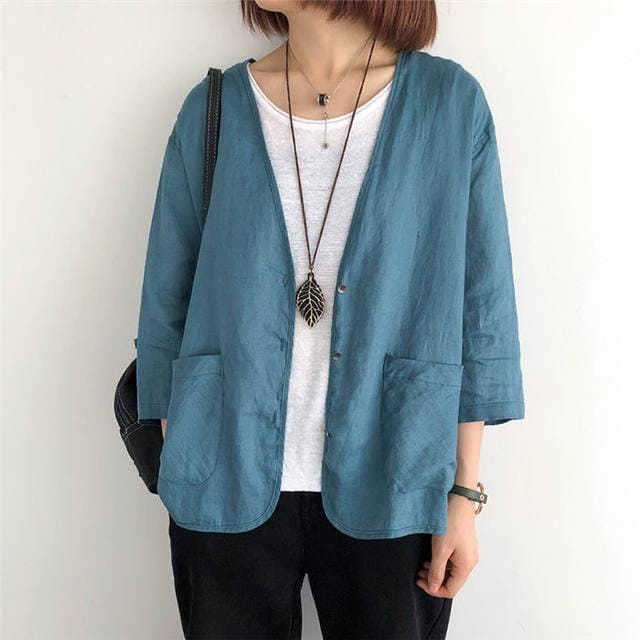 Korean Outer Rompi Casual ELLBINA Woman Top Linen Hq