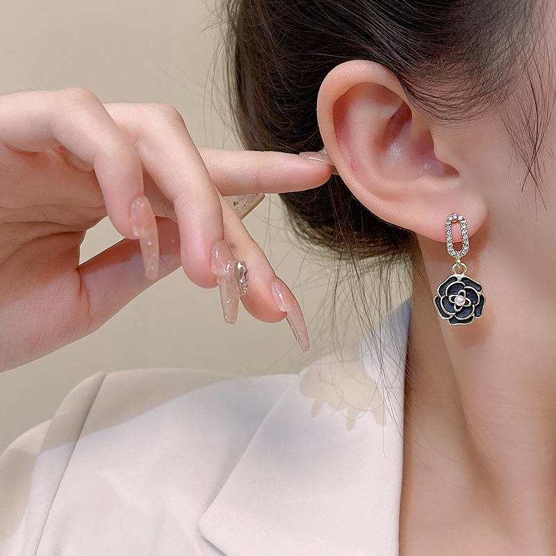 Jarum Perak925An Perak Mewah Camellia Earrings Perempuan Berlian Anting Bunga