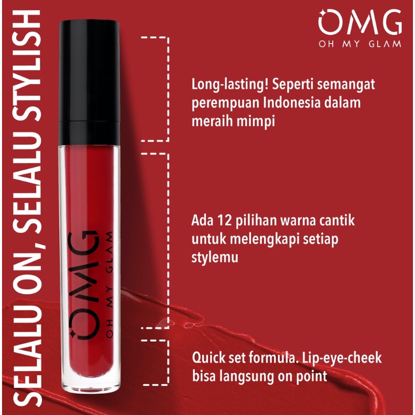 OMG Oh My Glam Matte Kiss LipCream 3.5g ( lipstick lipstik tint Serum lipcream ) BPOM halal lip tint OMG Juicy Kiss Liptint