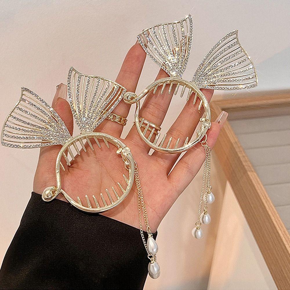 Mxbeauty Wanita Klip Rambut Manis Indah Halus Mutiara Hiasan Kepala Bulang Ponytail Holder Berlian Imitasi Alloy Camellia Horsetail Buckle