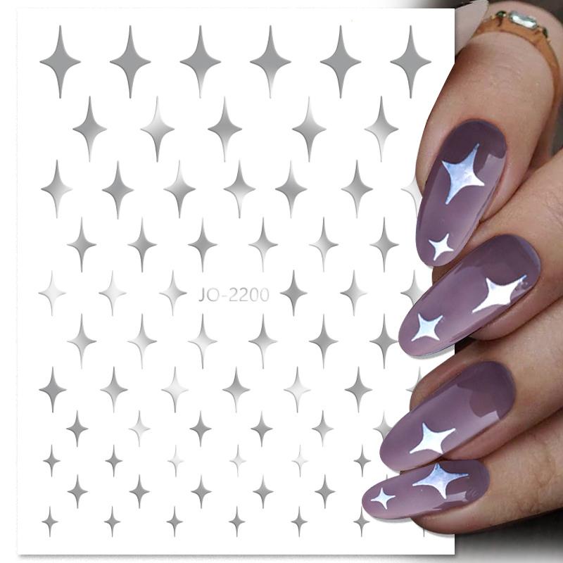 Stiker Kuku Holografik 3D Motif Bintang / Hati / Kupu-Kupu Warna Gold / Silver Untuk Dekorasi Nail Art DIY