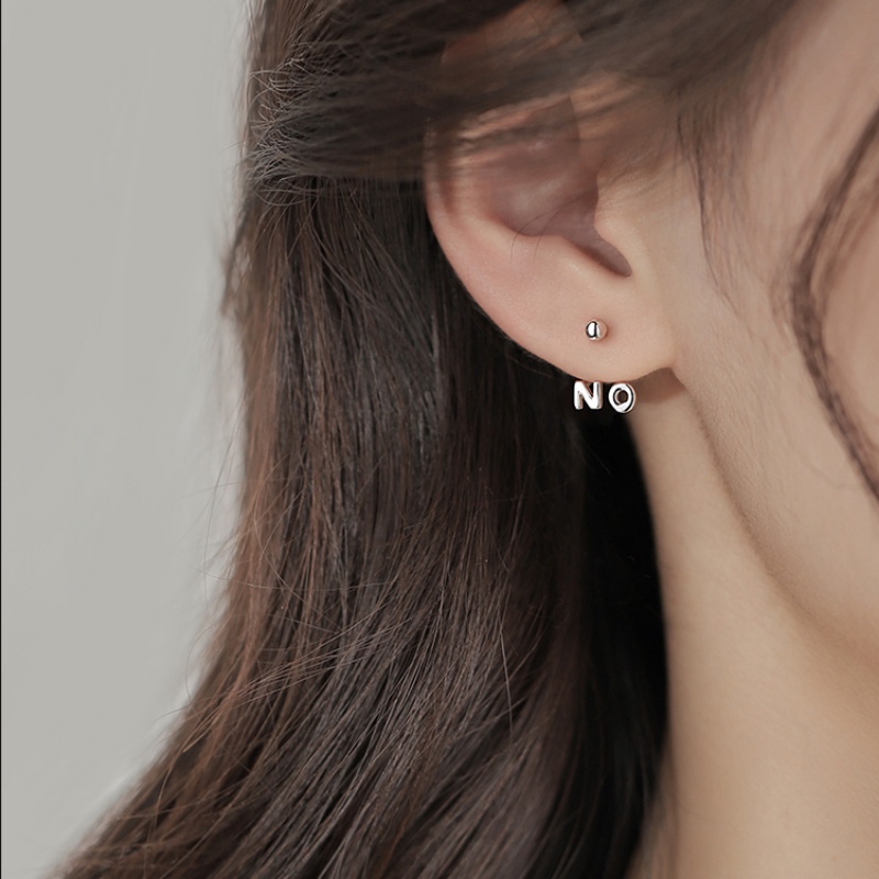 Roselife 2pcs S925 Perak Asimetri Huruf Ya Ada Kait Anting Untuk Wanita Perempuan Korea Fashion Lengkung Stud Earring Perhiasan