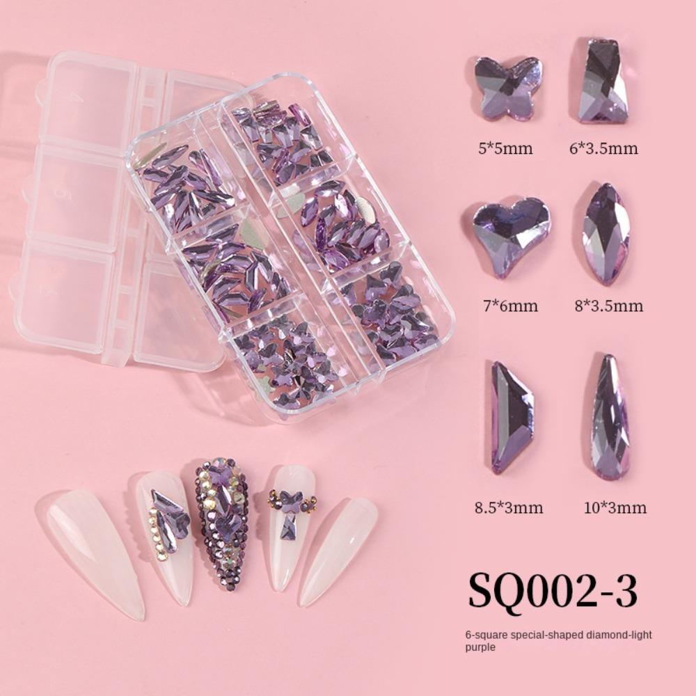 R-flower 6pcs/Set Nail Art Bor New Aurora Flakes Kaca Diamond