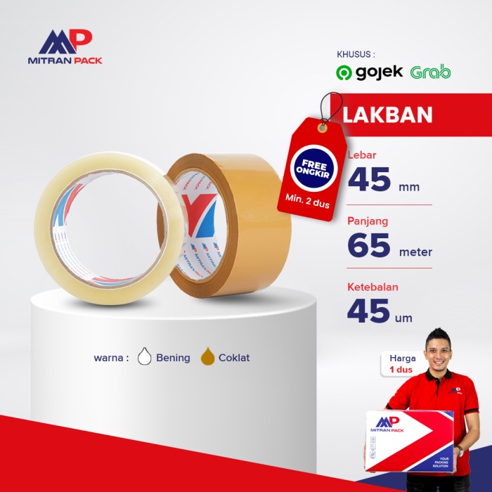 

(Gojek) Lakban Bening / Coklat 45 mm x 65 meter / 72 yard Mitran Pack