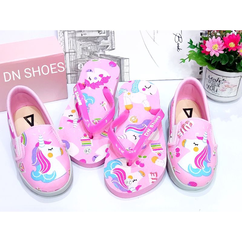 Sepatu Anak Perempuan Paket Sepatu dan Sandal Anak Perempuan Sepatu Sandal Jepit Anak Karakter unicorn pink cute