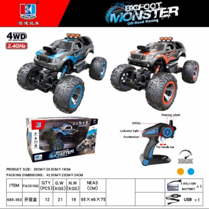 RC 4WD BIGFOOT MONSTER SEMI PROPO TURBO MOBIL CAR OFFROAD KEREN