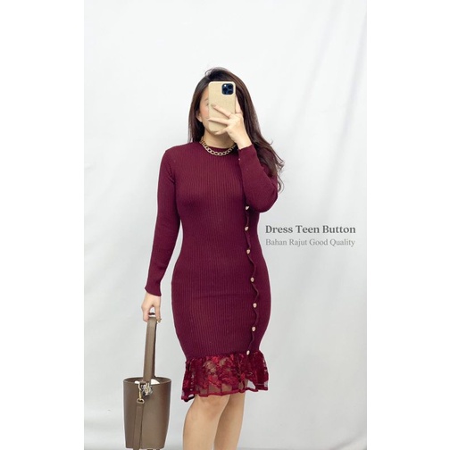 MDLV ~ Dress Teen Button Bodycon Rajut