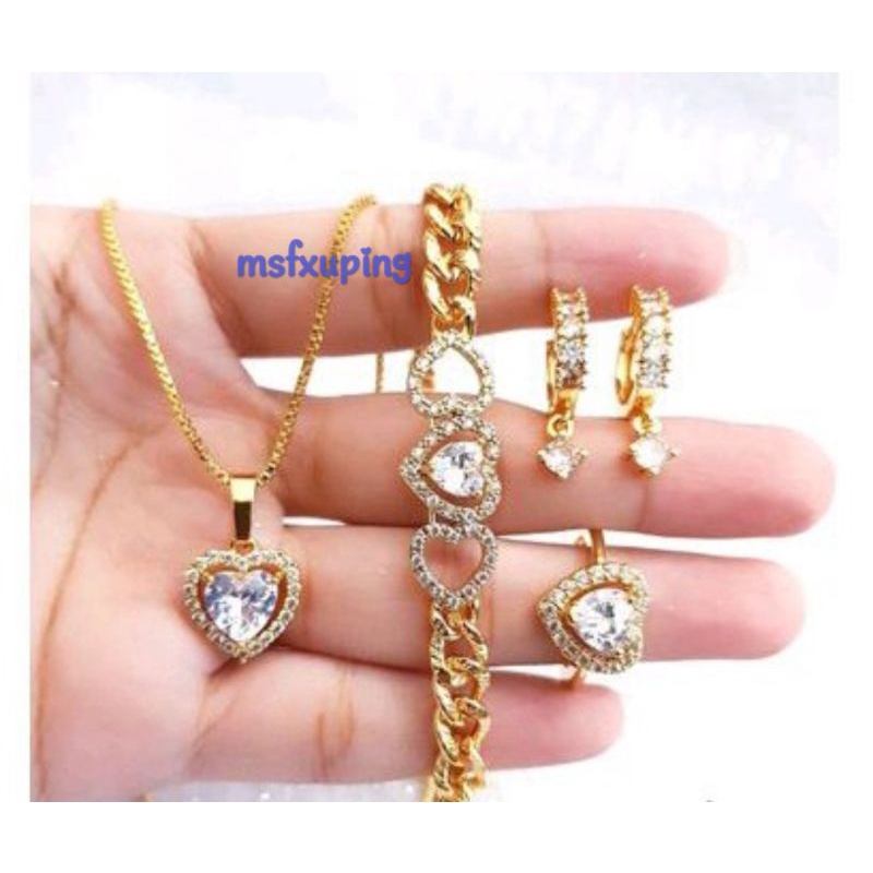 Set Perhiasan Xuping Wanita Gold Love Permata Glow 1810a