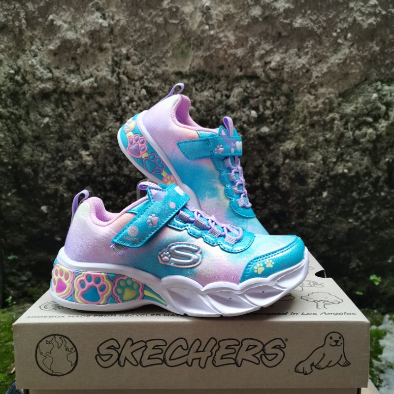 Sepatu Sneakers LED Light Anak Perempuan Skechers Girls Kids Blue Pink
