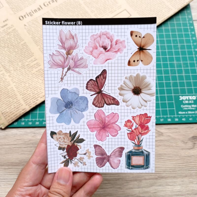 

Sticker Aesthetic Cute Girl Flower journaling / boju scrabook