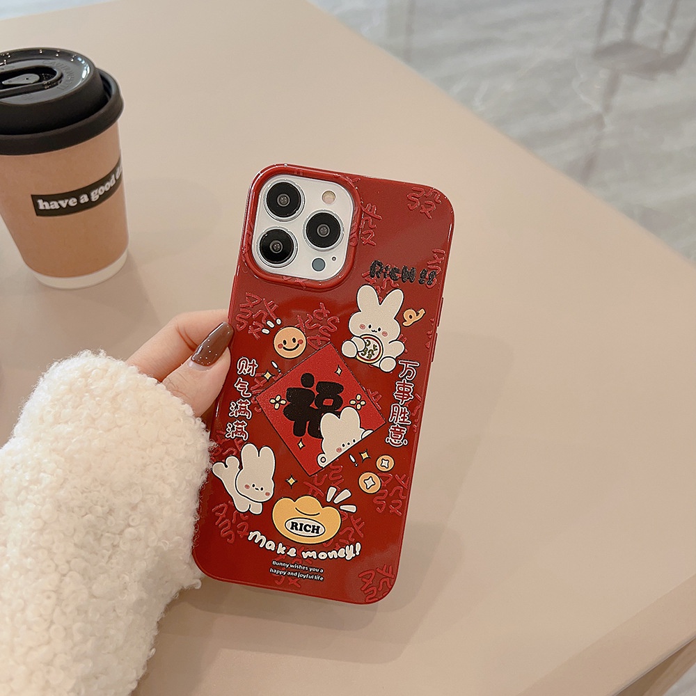 IPHONE 2023tahun Baru Imlek Kelinci Lucu Kaya Kartun Silikon Case Untuk Iphone14 11 12 13 PRO MAX Casing Cover Pelindung1216