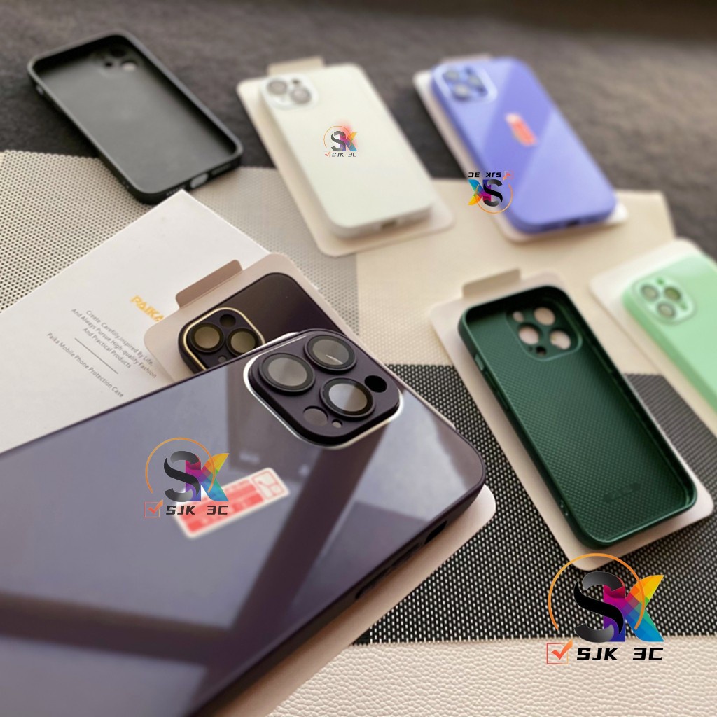 New Dark Purple!! Case iPhone 9D Kaca Belakang Anti Ledakan Dengan Lensa film Pelindung Untuk iPhone 14 13 12 11 Pro Max 13 Pro Max Bingkai Silikon Kaca hard shell