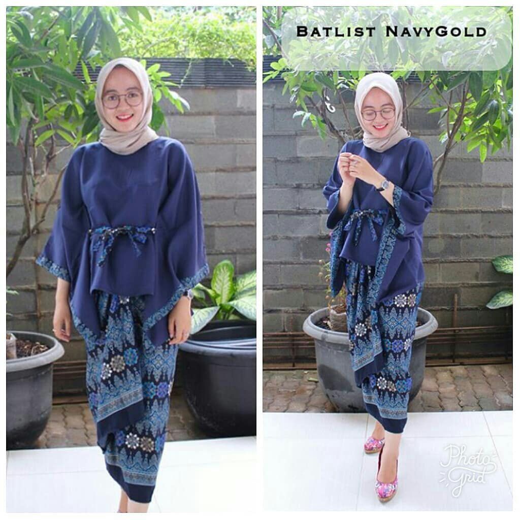 Allzise fitt to XXL ~ Batlist Set Kalong polos + ROK LILIT Bahan BALOTELI MIX BATIK ~Kebaya Modern~ 