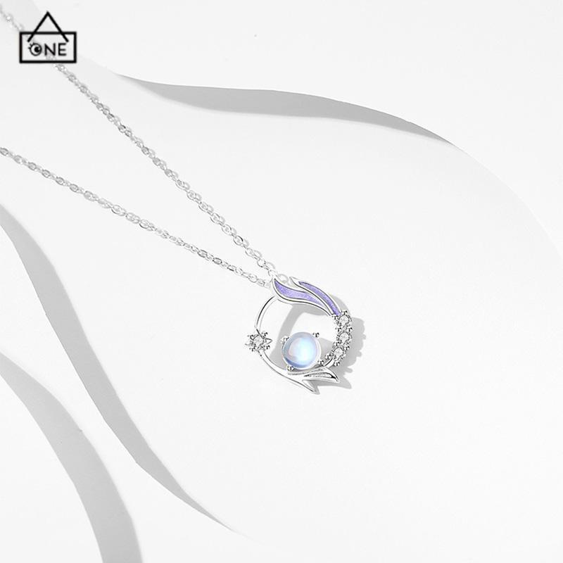 COD❤️Kalung Rantai Klavikula Liontin Moonstone Gaya Korea Silver Untuk Wanita Aksesoris Perhiasan-A.one