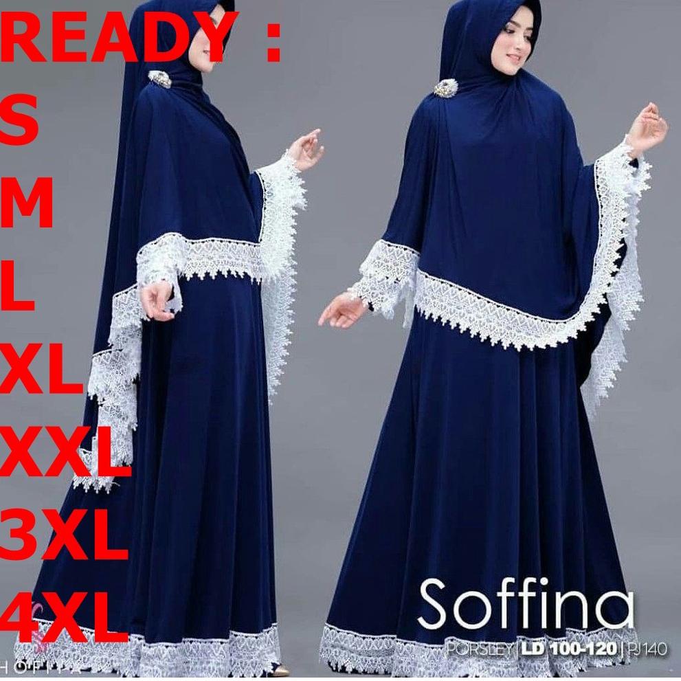 (S(82✔) Kem_Store - Soffina Syari Set Khimar Aplikasi Renda 10 cm / Gamis Syari Terbaru / Set Syari 