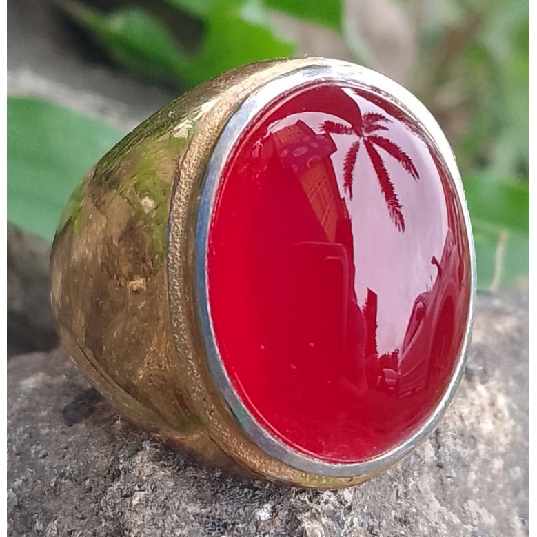 CINCIN BATU AKIK CEMPAKA MERAH ACEH ASLI NATURAL