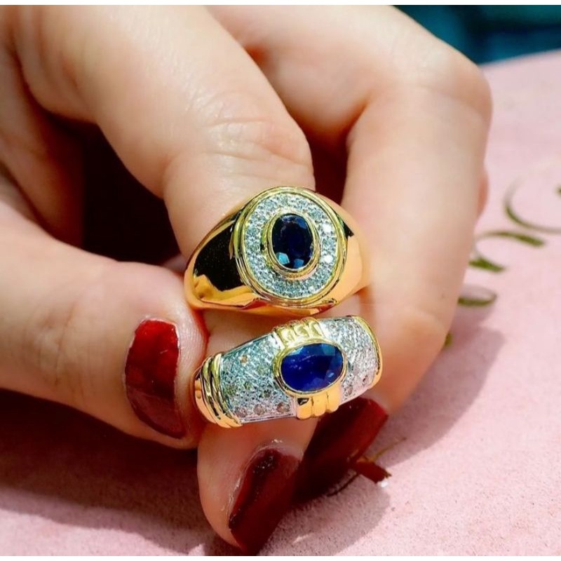 natural [ROYAL BLUE SAPPHIRE CEYLON HEAT ONLY 2CT WITH RING SILVER GOLD 925] blue safir emban cincin