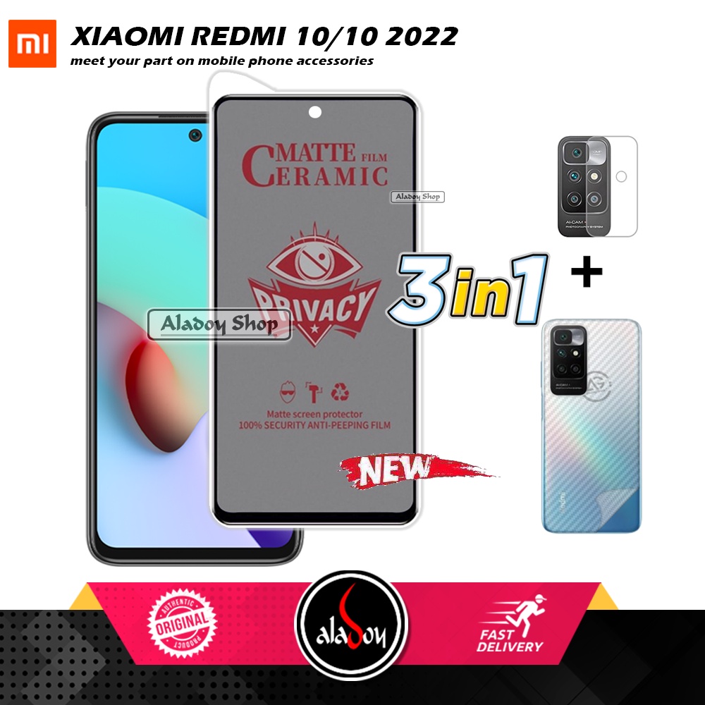 Tempered Glass Anti SPY Xiaomi Redmi 10/10 2022 Anti Gores Privacy + Tempered Glass kamera dan Skin Carbon