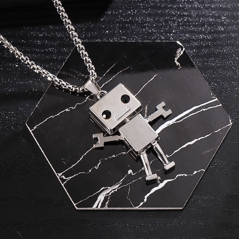 2022baru Robot Liontin Kalung Pria Dan Wanita Retro Boneka Kalung Kepribadian Stainless Steel Sweater Rantai Hadiah Perhiasan