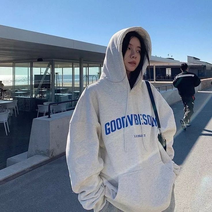 Jacket Sweater GOODVIBESONIY Hoodie Outerwear Pria Wanita Oversize Jumper Kasual Style Fashion Korean