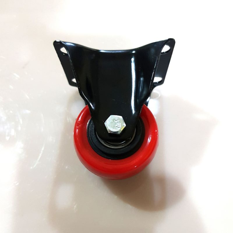 Roda 2 inch pu merah ball bearing model mati/fixed