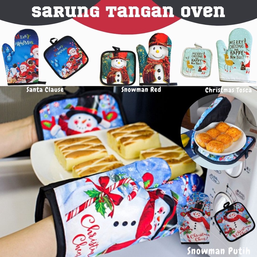 Sarung Tangan Microwave / Oven Anti Panas Kitchen Set Gloves Motif Christmas
