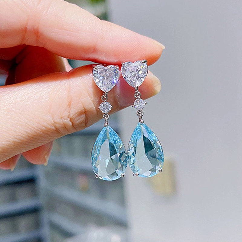 Cinta Pernikahan Eternity Earrings Untuk Wanita Biru/Hijau Pear Cubic Zirconia Drop Earrings Temperamen Perhiasan Lady Elegan