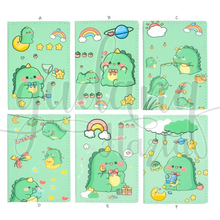 Passport Cover Cute Dino Cover Case Kulit Motif Dinosaurus Hijau Lucu GH 313304