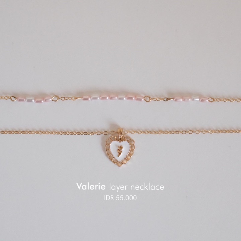 Ark.co - VALERIE pearl layer necklace kalung tumpuk mutiara heart valentine