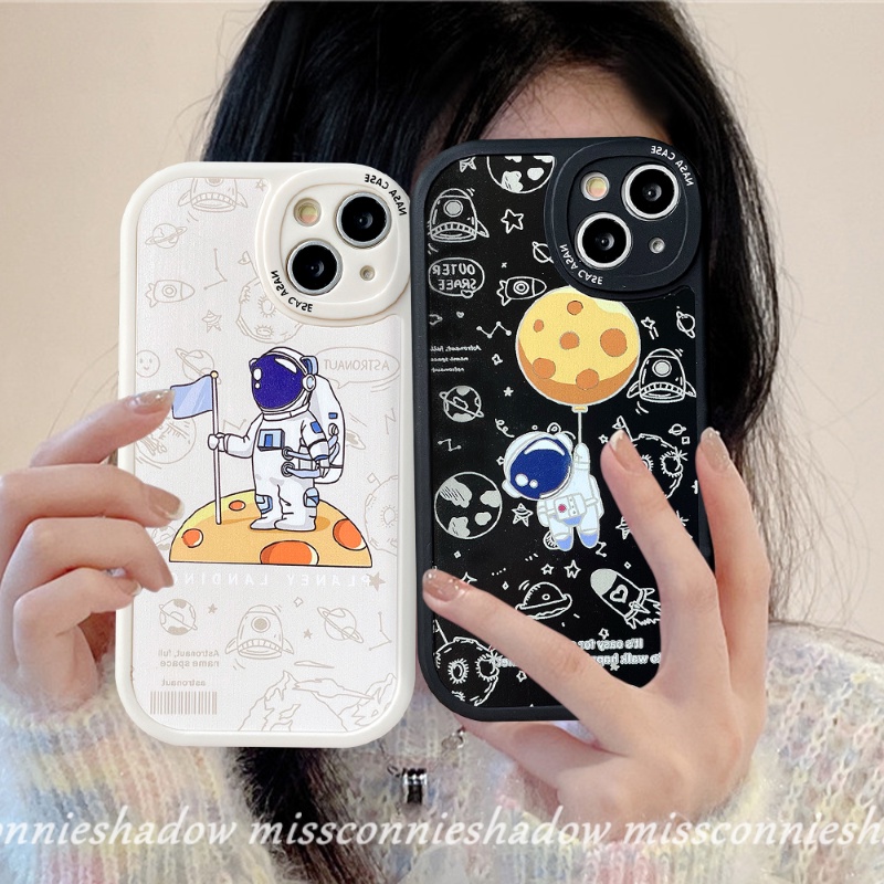 Couple Case Compatible for IPhone 6 6s 7 8 Plus 11  13 12 14 11 Pro Max 14 Plus XR X XS MAX SE 2020 Trendy Brand NASA Soft TPU Cartoon Astronaut Space Phone Cover