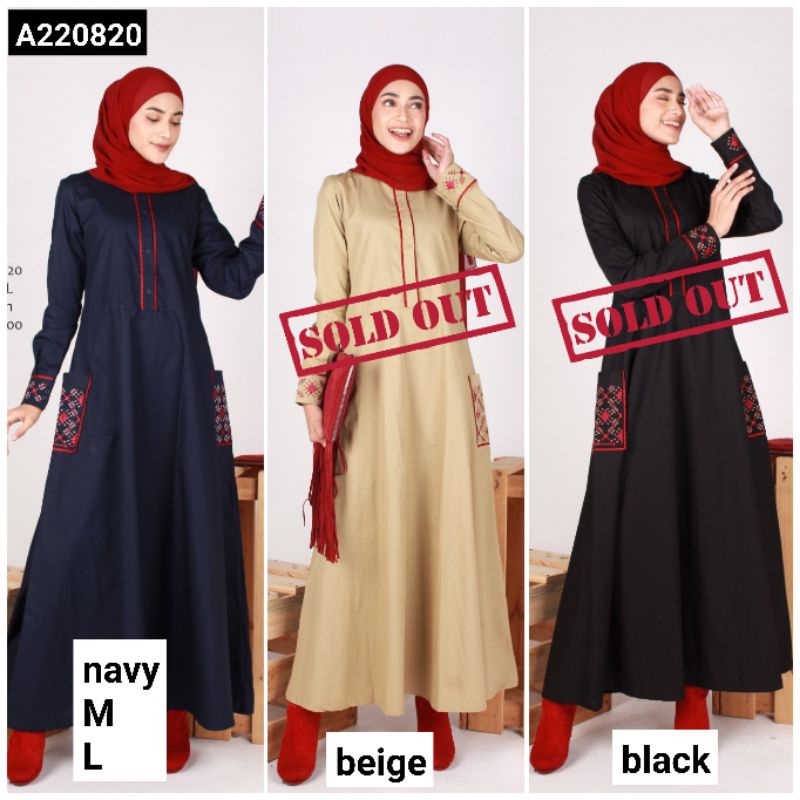 Abaya bordir simpel warna navy biru dongker size M Dannis Collection A220820 | 220820