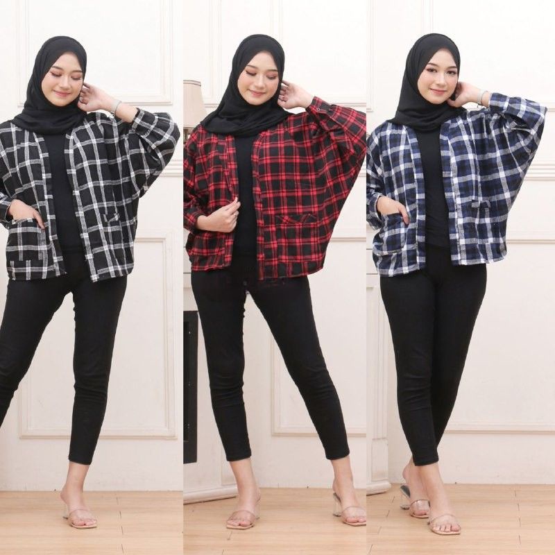 Outer Wanita Flanel Oversize / Outer Balon Flanel Viral Kekinian KOTAK- kotak BEST SELLER