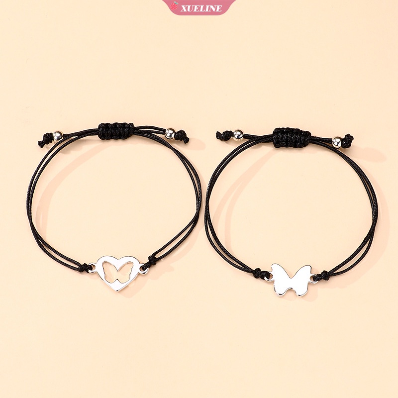 2pcs /Set Gelang Liontin Kupu-Kupu Untuk Wanita Gadis Gelang Persahabatan Handmade Anyaman Sembunyi Tali Gelang Untuk Ibu Anak [ZXL]