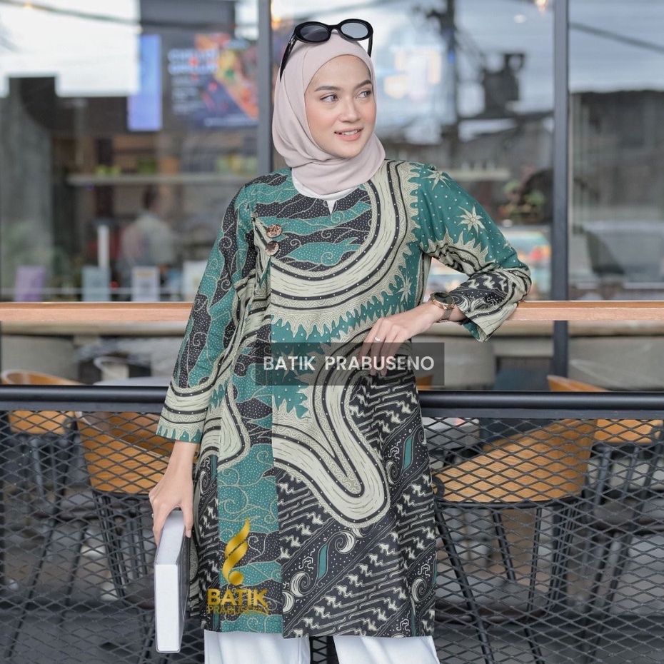 HIMAWARI Tunik Batik Wanita Prabuseno Modern  Lengan Panjang Katun Premium Modern Kerja Kantoran Ori