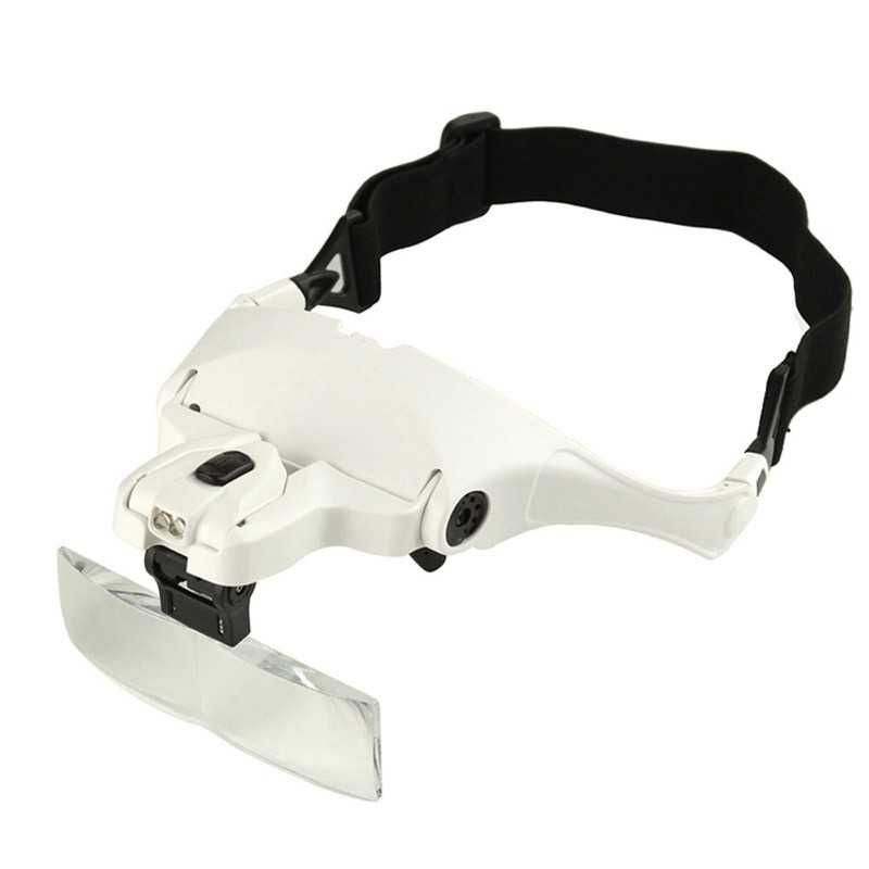 Helm Kacamata Pembesar Alat Reparasi Jam 5x Magnifier 2 LED / Kaca Pembesar 1.0X, 1.5X, 2.0X, 2.5X, 3.5X Dengan Lampu LED