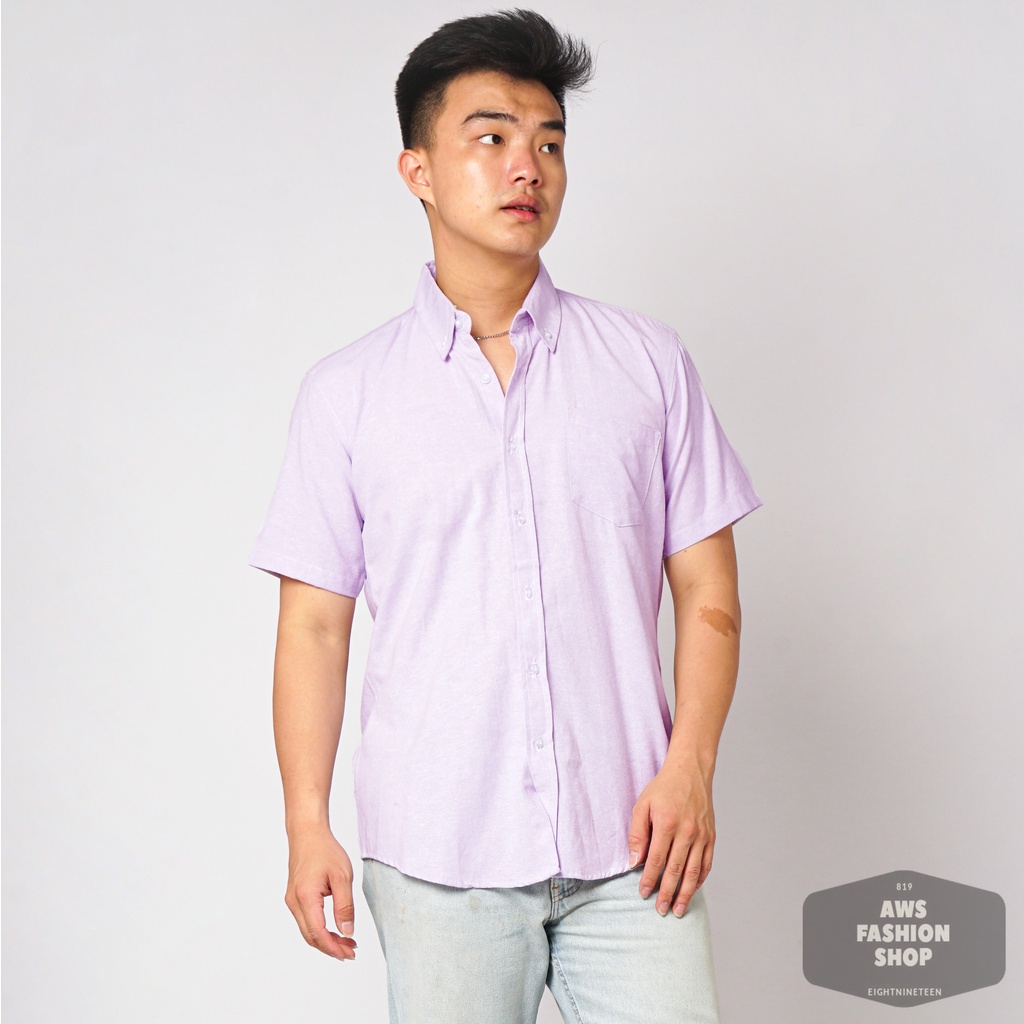 819 Kemeja Pria Lengan Pendek Polos Lilac Lylac Ungu Muda Oxford Basic SIMPLE Slimfit Casual Tersedia Ready Sampai Size JUMBO BIG SIZE XXL XXXL