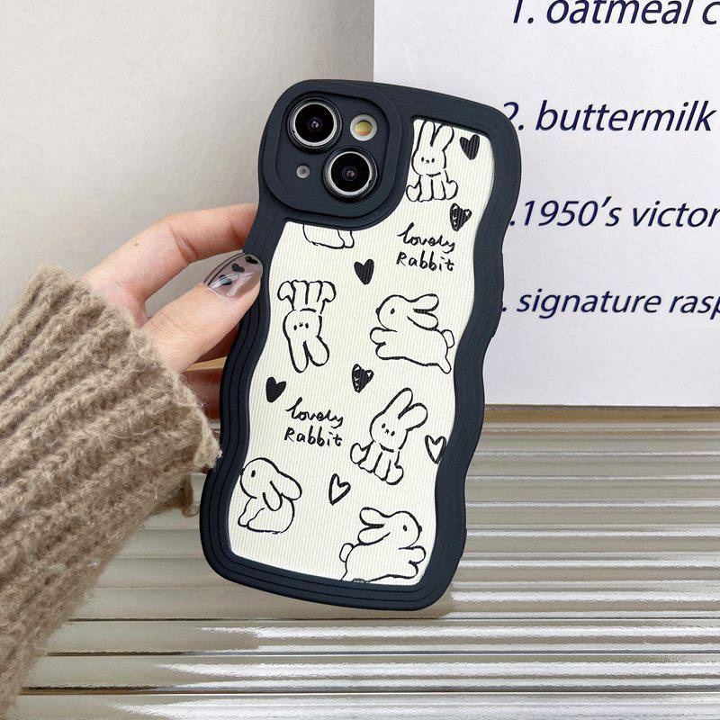 Flower Bunny Wave Soft Case OPPO Reno 5 6 7Z 8 A9 A5 A53 A33 A31 2020 A15 A15S A35 2021 A36 A76 A96 A57 A77 2022 F11 A83 A3S Realme C1 A7 A5S A12 A11K A55 A56 A55S 5G New Casing