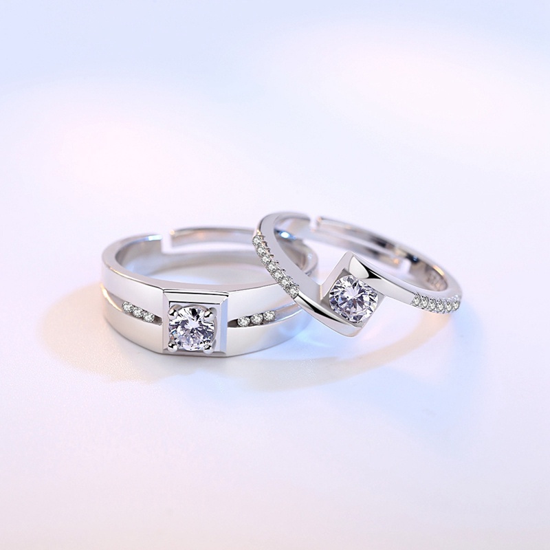 S925 Sterling Silver Fashion Berbentuk Hati Pasangan Cincin Soulmate Rings Hadiah Valentine Untuk Pria Dan Wanita