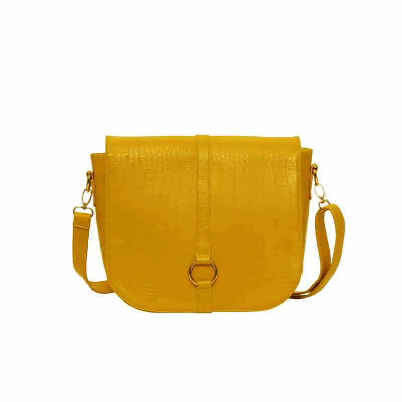 TAS WANITA NABILA CROSSBODY SLEMPANG KUNYIT RING YELLOW  KUNING TEXTURE CROCO STRAP PANJANG L16023