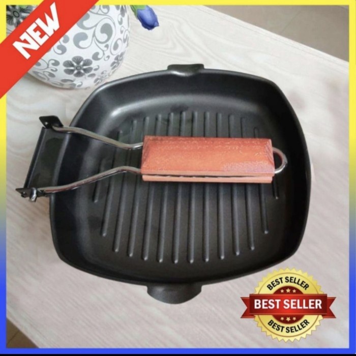 SQUARE GRILL PAN 20 cm Teflon Wajan BBQ Bakaran Sate Serbaguna