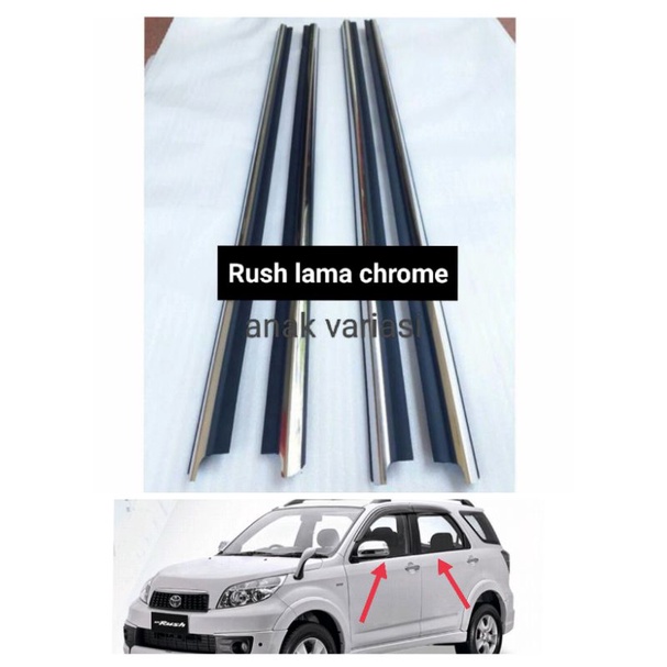 Pelipit Kaca Luar Rush Terios Lama chrome Weather strip Pelipit Kaca