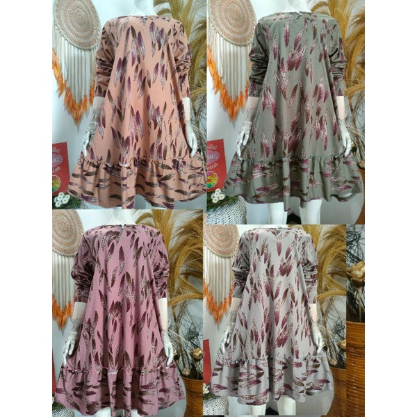 long tunik motif daun,Tunik bahan kaos voxy baju muslim
