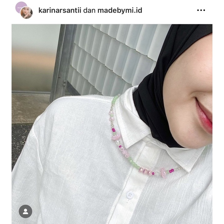 Kalung Necklace handmade Manik Manik Single Necklace Choker Hijab Clover