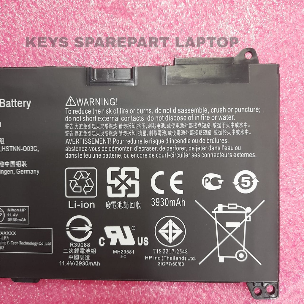 Baterai Battery Batre Laptop HP ProBook 430 440 450 455 470 G4 G5 RR03 MT20 RR03XL