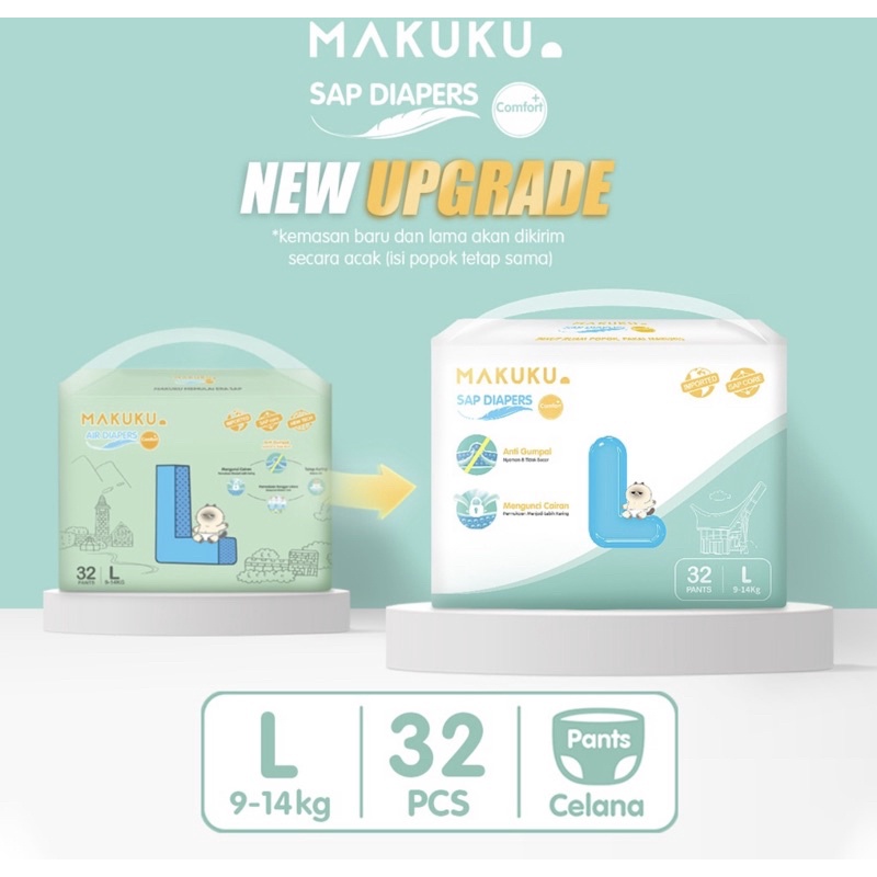 MAKUKU SAP DIAPERS COMFORT + POPOK BAYI SAP 1 KARTON ISI 8 PACk NB/S/M/L/XL