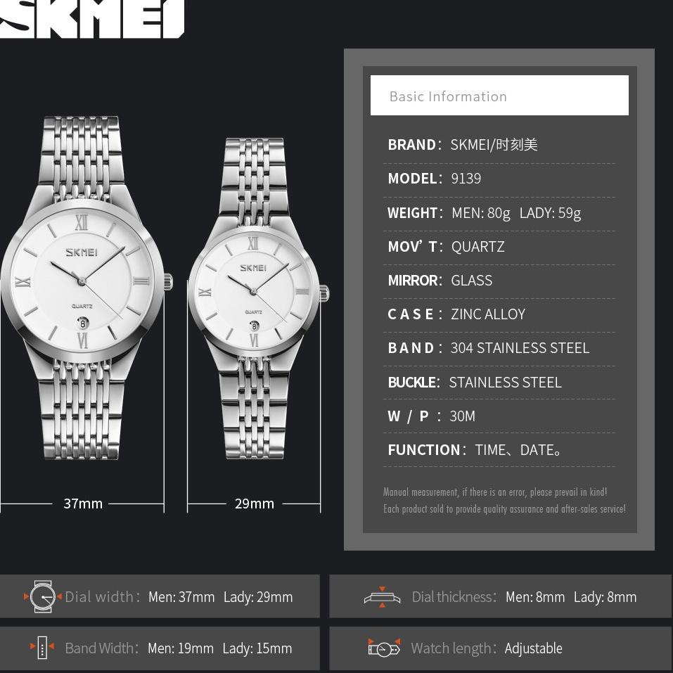 AOA.11De22н ‣ Jam Tangan Wanita Analog Skmei 9139 White/Gold Lady Water Resistant 30m
