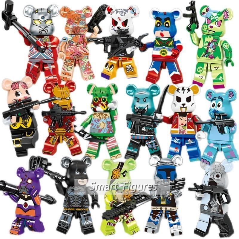 Bear Set 8jenis Minifigures Iron Man Bear Semangka Beruang Hip-hop Beruang Mainan Hadiah Mini Angka Brickbear