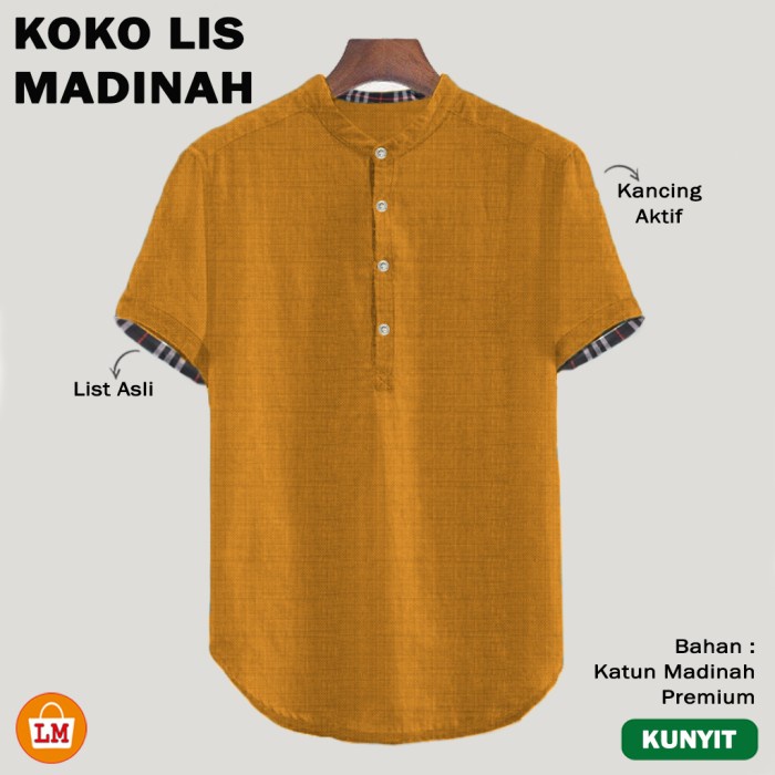 Baju Koko Pria Muslim LIS MADINAH Katun Adem Lengan Pendek Big Size M-2XL LMS 30147